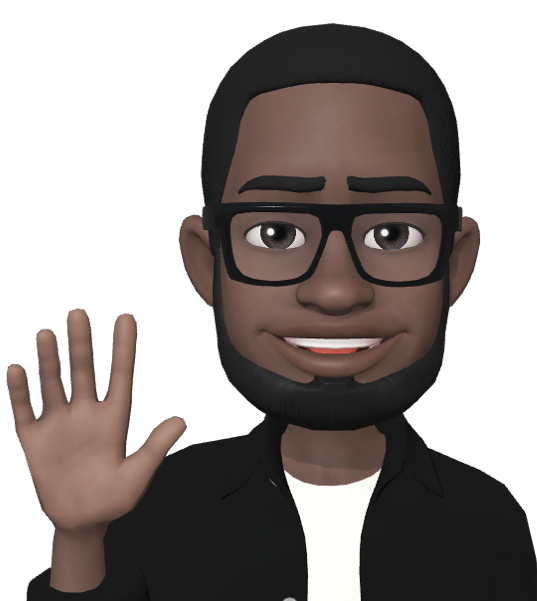 Animated character with glasses smiling and waving.